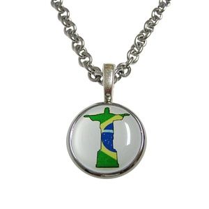 Brazil Flag Christ The Redeemer Rio Statue Pendant